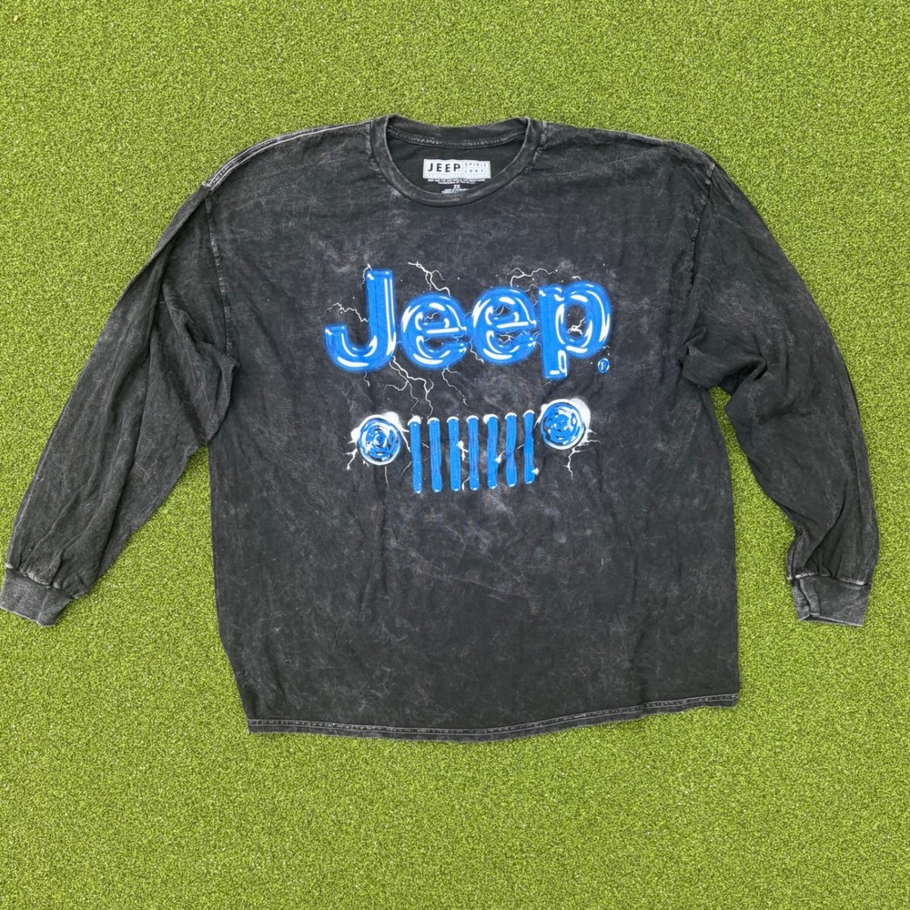 Jeep Spirit 1941 Long Sleeve Graphic T-Shirt Acid Wash Black Mens 2XL